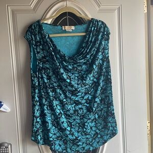 Michael Kors Teal and Black Floral Blouse